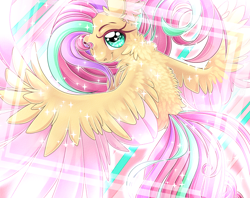 Size: 3401x2687 | Tagged: safe, artist:schokocream, fluttershy, pegasus, pony, female, mare, rainbow power, smiling, solo