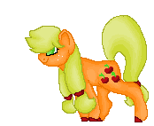 Size: 174x142 | Tagged: safe, artist:sodadoodle, applejack, earth pony, pony, blonde, cloven hooves, female, freckles, green eyes, hatless, leaning, mare, missing accessory, pixel art, smiling