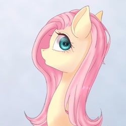 Size: 768x768 | Tagged: safe, artist:watawata_pony, fluttershy, pegasus, pony, bust, female, looking at you, mare, portrait, profile, simple background, solo