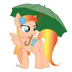 Size: 600x600 | Tagged: safe, artist:elm-chan, sea breeze, pegasus, pony, g1, female, g1 to g4, generation leap, looking back, mare, mouth hold, solo, tropical ponies, umbrella