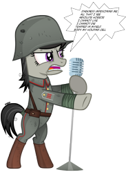 Size: 3530x4830 | Tagged: safe, artist:a4r91n, octavia melody, earth pony, pony, angry, bandage, belt, bipedal, boots, epaulettes, german, kriegtavia, messy mane, metallica, microphone, military uniform, one, shoes, simple background, song reference, stahlhelm, transparent background, vector, world war i