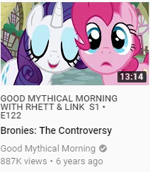 Size: 212x244 | Tagged: safe, pinkie pie, rarity, earth pony, pony, unicorn, brony, good mythical morning, op is a slowpoke, rhett and link, thumbnail, youtube, youtube thumbnail