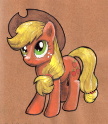 Size: 900x1026 | Tagged: safe, artist:andpie, applejack, earth pony, pony, cowboy hat, female, hat, mare, solo, traditional art, watercolor painting