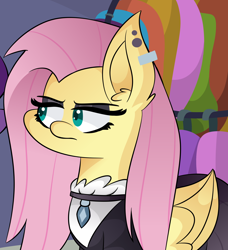 Size: 3000x3290 | Tagged: safe, artist:mindash12, fluttershy, pegasus, pony, clothes, ear fluff, ear piercing, eyeshadow, female, fluttergoth, makeup, mare, piercing, solo