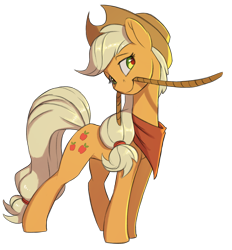 Size: 2687x2891 | Tagged: safe, artist:vistamage, applejack, earth pony, pony, bandana, cowboy hat, female, hat, lasso, mare, mouth hold, rope, simple background, smiling, solo, stetson, transparent background