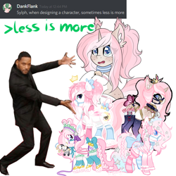 Size: 3000x3000 | Tagged: safe, artist:pastel-pony-princess, oc, oc only, oc:cookie dough, oc:dreamy stars, oc:pastel princess, oc:sylphie, human, pony, >less is more, meme, meta, more is more, simple background, white background, will smith