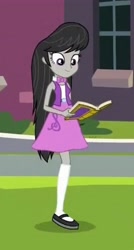 Size: 2630x4900 | Tagged: safe, edit, edited screencap, screencap, octavia melody, better together, equestria girls, forgotten friendship, amputee, book, clothes, cropped, mary janes, one leg, shoes, skirt, socks, solo