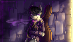 Size: 1024x585 | Tagged: safe, artist:jadekettu, octavia melody, earth pony, pony, bipedal, clothes, female, lidded eyes, mare, solo