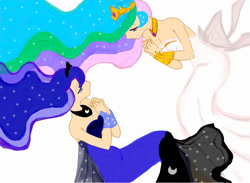 Size: 846x618 | Tagged: safe, artist:sugarmoonponyartist, princess celestia, princess luna, human, female, humanized, lullaby for a princess, royal sisters, siblings, sisters