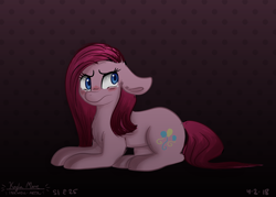 Size: 4900x3500 | Tagged: safe, artist:compassrose0425, pinkie pie, earth pony, pony, abstract background, big ears, blushing, crying, cute, cuteamena, cutie mark, female, floppy ears, frown, mare, pinkamena diane pie, prone, solo