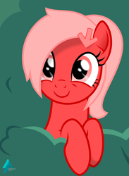 Size: 1648x2254 | Tagged: safe, artist:arifproject, oc, oc only, oc:downvote, pony, unicorn, bush, cute, derpibooru, derpibooru ponified, female, mare, meta, ponified, ponytail, simple background, smiling, solo, vector