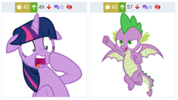 Size: 761x429 | Tagged: safe, artist:cheezedoodle96, artist:jhayarr23, spike, twilight sparkle, twilight sparkle (alicorn), alicorn, dragon, molt down, derpibooru, female, juxtaposition, male, mare, meta, winged spike