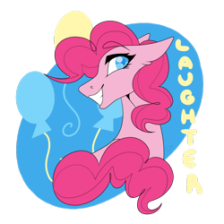 Size: 1280x1280 | Tagged: safe, artist:ask-azalea-grey, part of a set, pinkie pie, pony, cutie mark background, female, floppy ears, grin, looking at you, mare, simple background, smiling, solo, transparent background