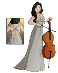 Size: 1024x1301 | Tagged: safe, artist:morganadulac, octavia melody, human, cello, clothes, cutie mark on human, dress, fancy, humanized, light skin, music, musical instrument