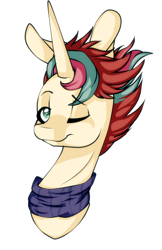 Size: 622x957 | Tagged: safe, artist:xxmissteaxx, oc, oc only, pony, unicorn, bust, male, one eye closed, portrait, simple background, solo, stallion, white background, wink