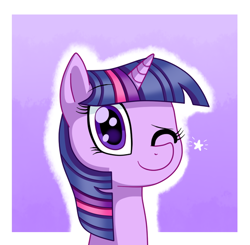 Size: 600x587 | Tagged: safe, artist:bluemoonlightflower, derpibooru import, twilight sparkle, twilight sparkle (alicorn), alicorn, pony, one eye closed, solo, wink