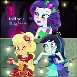 Size: 1024x1024 | Tagged: safe, edit, edited screencap, screencap, applejack, coloratura, rarity, equestria girls, legend of everfree, alternate universe