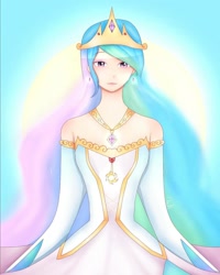 Size: 1032x1290 | Tagged: safe, artist:idont.like3thinking, princess celestia, human, clothes, dress, ear piercing, female, humanized, jewelry, necklace, piercing, tiara