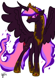 Size: 622x888 | Tagged: safe, artist:kruemelforever, derpibooru import, twilight sparkle, twilight sparkle (alicorn), alicorn, pony, corrupted, hoof shoes, nightmare twilight, nightmarified, solo