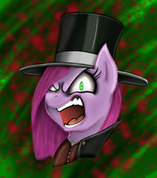 Size: 850x962 | Tagged: safe, artist:mickeymonster, artist:robocop17, pinkie pie, earth pony, pony, abstract background, alive, bust, dr jekyll and mr hyde, dr pinkie and miss pie, green eyes, hat, miss pie, mr hyde, pinkamena diane pie, portrait, solo, top hat