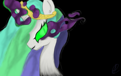 Size: 640x400 | Tagged: safe, artist:copperfern, princess celestia, alicorn, pony, black background, correstia, corrupted, corrupted celestia, corruptia, dark magic, magic, possessed, possesstia, simple background, solo, sombra eyes