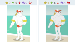 Size: 1169x658 | Tagged: safe, screencap, bulk biceps, better together, equestria girls, turf war, barefoot, cap, clothes, comparison, cropped, derpibooru, feet, hat, juxtaposition, male, meta, partial nudity, swimsuit, topless