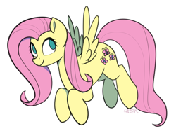 Size: 1308x976 | Tagged: safe, artist:puetsua, fluttershy, pegasus, pony, cute, female, mare, shyabetes, signature, simple background, smiling, solo, white background