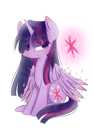 Size: 1098x1501 | Tagged: safe, artist:windymils, twilight sparkle, twilight sparkle (alicorn), alicorn, pony, cute, simple background, sitting, solo, tears of joy, twiabetes, white background