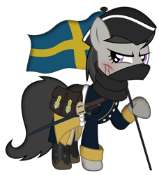 Size: 2731x3000 | Tagged: safe, artist:brony-works, octavia melody, earth pony, pony, angry, caroleans, clothes, flag, high res, military, military uniform, scar, simple background, solo, sweden, sword, transparent background, uniform, vector, weapon