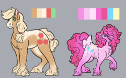 Size: 8512x5300 | Tagged: safe, artist:nightshadetheranger, applejack, pinkie pie, earth pony, pony, absurd resolution, alternate design, duo, female, gray background, mare, reference sheet, simple background, unshorn fetlocks