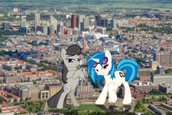 Size: 1023x683 | Tagged: safe, artist:jerryakira79, dj pon-3, octavia melody, vinyl scratch, earth pony, pony, unicorn, female, giant ponies in real life, giant pony, irl, macro, mega giant, photo, ponies in real life