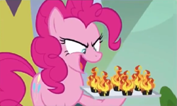 Size: 831x498 | Tagged: safe, screencap, pinkie pie, earth pony, pony, the washouts (episode), cupcake, extreme chocolate airshow cupcake, female, food, grainy, low quality, mare