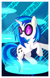 Size: 1024x1583 | Tagged: safe, artist:kazziepones, dj pon-3, vinyl scratch, pony, unicorn, female, grin, mare, music notes, record, smiling, solo, sunglasses