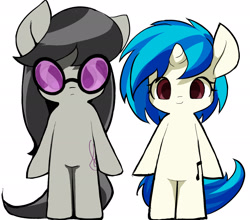 Size: 1790x1573 | Tagged: safe, alternate version, artist:ccc, dj pon-3, octavia melody, vinyl scratch, earth pony, pony, unicorn, accessory swap, cute, glasses, looking at you, simple background, white background