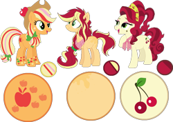 Size: 1087x770 | Tagged: safe, artist:whiterainbowyt, applejack, cherry jubilee, oc, oc:hazelblossom, earth pony, pony, cherryjack, female, lesbian, magical lesbian spawn, mare, neckerchief, offspring, parent:applejack, parent:cherry jubilee, parents:cherryjack, rainbow power, shipping, simple background, transparent background