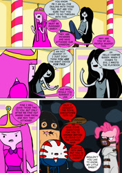 Size: 800x1130 | Tagged: safe, artist:imbriaart, pinkie pie, earth pony, pony, comic:magic princess war, adventure time, bondage, cinnamon bun, comic, crossover, food, marceline, peppermint butler, princess bubblegum, straitjacket