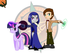 Size: 1584x1224 | Tagged: safe, artist:dragon-fangx, derpibooru import, twilight sparkle, crossover, doctor who, eleventh doctor, raven (teen titans), sonic screwdriver, teen titans