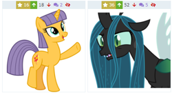 Size: 481x259 | Tagged: safe, artist:parclytaxel, artist:sketchmcreations, derpibooru import, maud pie, queen chrysalis, sunset shimmer, changeling, changeling queen, pony, unicorn, the mean 6, .svg available, annoyed, derpibooru, female, juxtaposition, looking up, mane swap, mare, meta, open mouth, pointing, raised leg, simple background, smiling, transparent background, wat