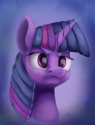 Size: 1021x1345 | Tagged: safe, artist:insanerobocat, derpibooru import, twilight sparkle, bust, frown, grumpy, portrait, solo