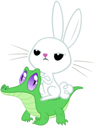 Size: 936x1172 | Tagged: safe, artist:red4567, angel bunny, gummy, alligator, rabbit, cute, duo, pets riding pets, ride, rider, riding, simple background, white background