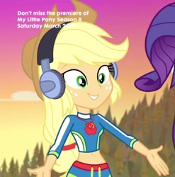 Size: 567x574 | Tagged: safe, screencap, applejack, better together, equestria girls, lost and found, bikini, clothes, cropped, cute, headphones, jackabetes, solo, swimsuit