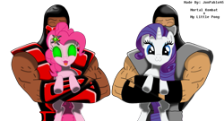 Size: 1701x921 | Tagged: safe, artist:jonpablo45, pinkie pie, rarity, earth pony, pony, unicorn, :3, ermac, mortal kombat, simple background, smoke (mortal kombat), transparent background