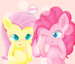 Size: 1280x1097 | Tagged: safe, artist:zoxriver503, fluttershy, pinkie pie, earth pony, pegasus, pony, :p, blushing, colored pupils, cute, diapinkes, female, mare, pictogram, shyabetes, smiling, speech bubble, squishy, squishy cheeks, tongue out