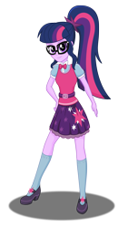 Size: 1742x3078 | Tagged: safe, artist:deannaphantom13, derpibooru import, sci-twi, twilight sparkle, equestria girls, bowtie, canterlot high, clothes, glasses, high heels, looking at you, mary janes, new outfit, pleated skirt, ponytail, shirt, shoes, skirt, smiling, socks, solo