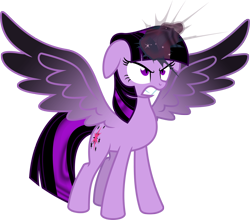 Size: 1822x1600 | Tagged: safe, artist:arkwing, derpibooru import, twilight sparkle, twilight sparkle (alicorn), alicorn, pony, fanfic:my glory, colored wings, corrupted, corrupted twilight sparkle, dark twilight, dark twilight sparkle, female, floppy ears, gradient wings, mare, simple background, solo, spread wings, transparent background, vector, wings