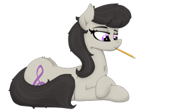 Size: 1920x1200 | Tagged: safe, artist:soctavia, octavia melody, earth pony, pony, female, lying down, mare, messy mane, missing accessory, mouth hold, pencil, prone, simple background, solo, transparent background