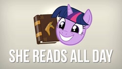 Size: 1280x720 | Tagged: safe, derpibooru import, twilight sparkle, book, meme, solo