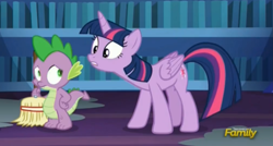 Size: 2017x1085 | Tagged: safe, derpibooru import, screencap, spike, twilight sparkle, twilight sparkle (alicorn), alicorn, dragon, pony, every little thing she does