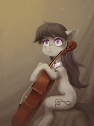 Size: 1593x2129 | Tagged: safe, artist:koviry, octavia melody, earth pony, pony, bowtie, cello, female, looking away, looking up, mare, musical instrument, sitting, solo