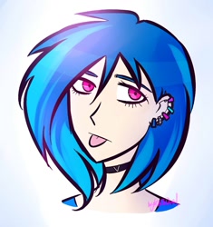 Size: 1049x1114 | Tagged: safe, artist:katedoof, dj pon-3, vinyl scratch, human, bust, choker, ear piercing, earring, female, gradient background, humanized, jewelry, piercing, portrait, solo, tongue out